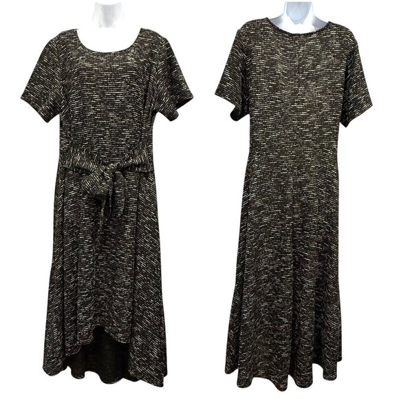 Lane Bryant Hi Lo Dress Tie Waist Stretch Tweed Short Sleeve Black Size 18/20 - Picture 1 of 8